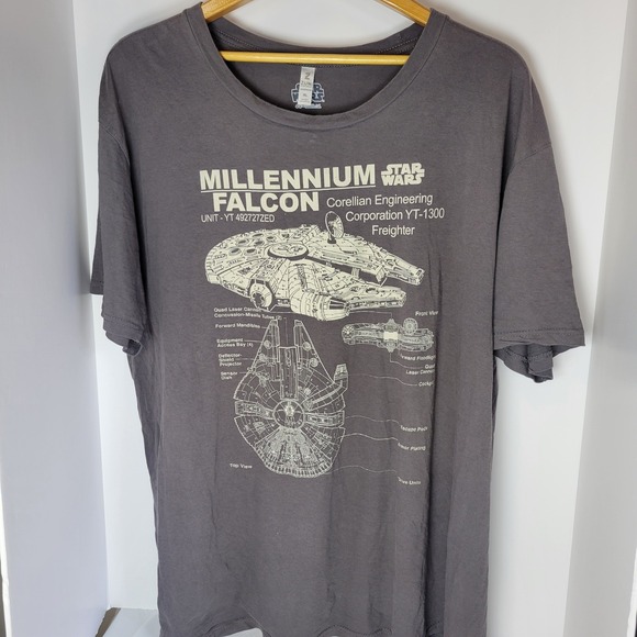 Zuni Sportswear Other - Star Wars Millennium Falcon Schematic T-Shirt Gray Zuni Sportswear Mens XL